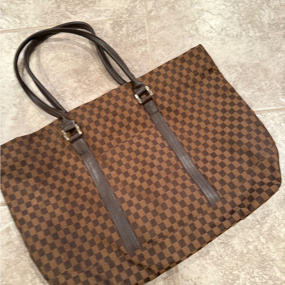 Brown Checkered Tote Bag
